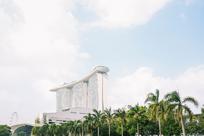 A view of the hotel from the shore at Marina Bay Sands Hotel